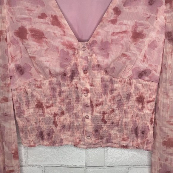 NWT Bar III Floral Print Smocked Waist Top - Picture 4 of 11